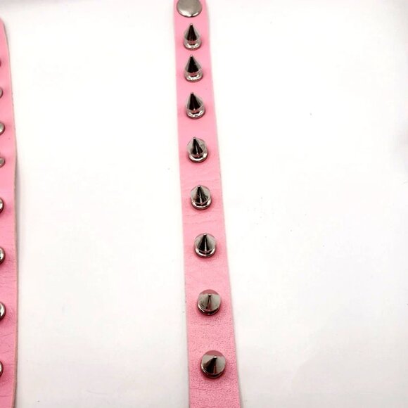 Gothic Pink Spiked Faux Leather Bracelets Set of 2 -New - Picture 8 of 11